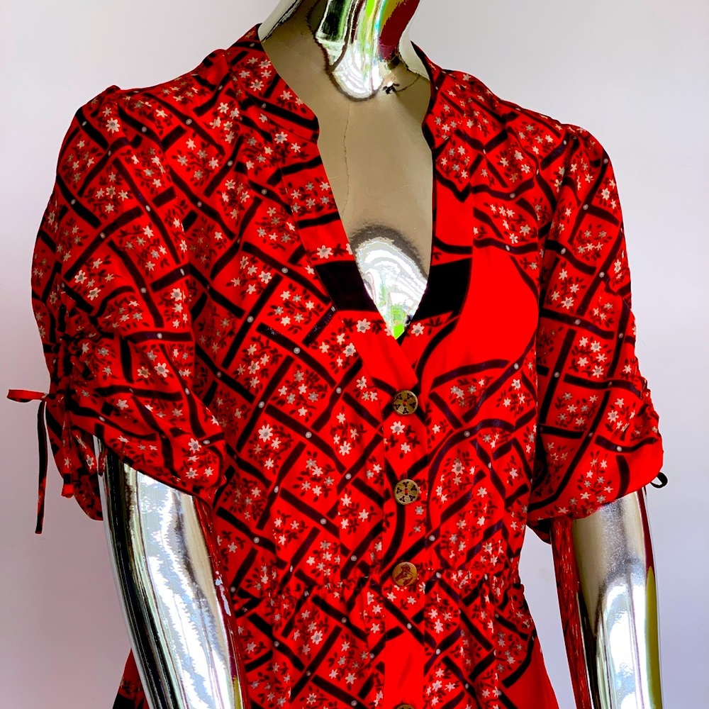 Anthropology Dress orange red with pockets cute